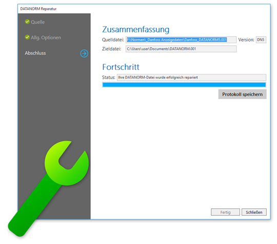 Assistent zur Reparatur einer DATANORM-Datei