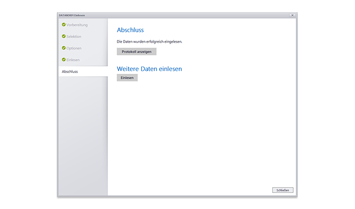 Abschluss des Einlesevorgangs in der DATANORM-Artikelverwaltung