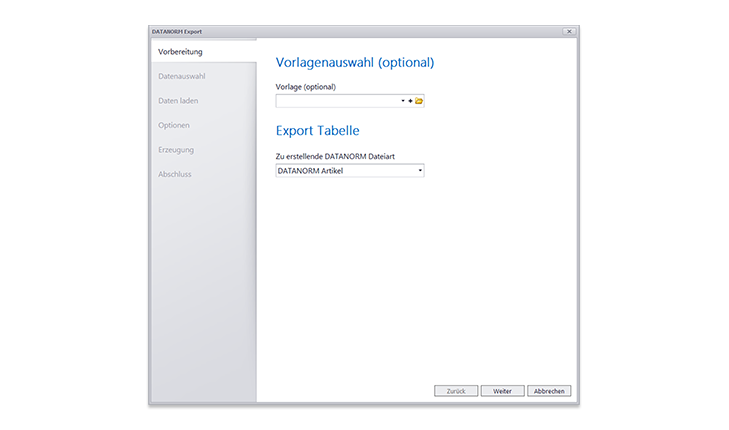 DATANORM-Dateiart für den Export bestimmen