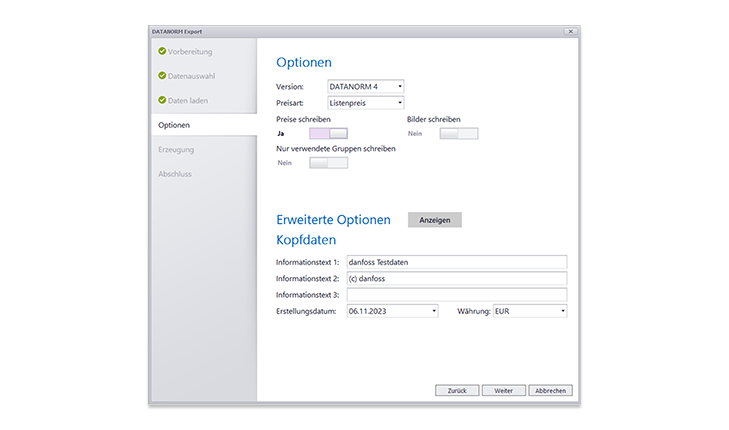 DATANORM-Version und Preisart für den Export festlegen