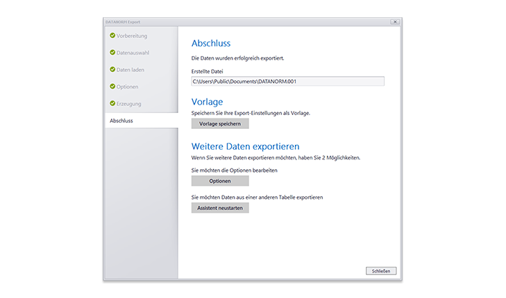 Abschluss des DATANORM-Exports
