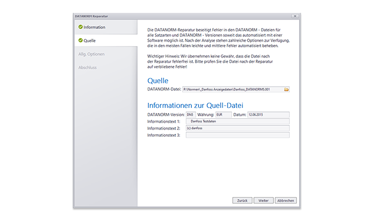 Auswahl einer zu reparierenden DATANORM-Datei
