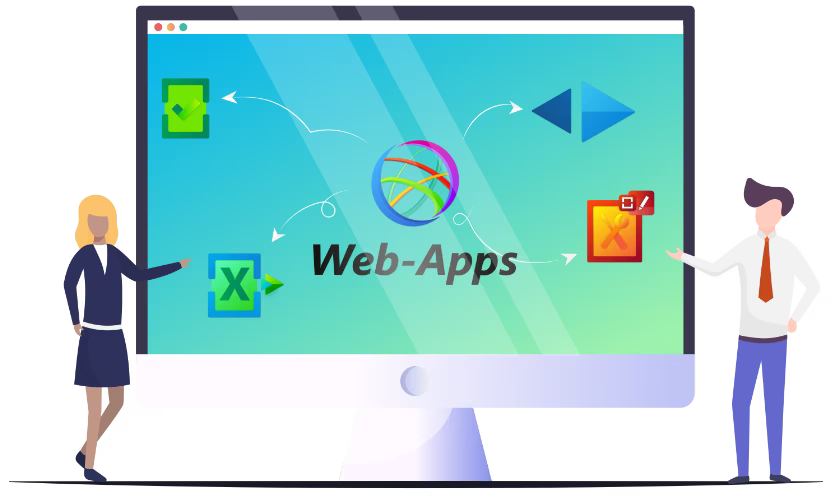 Illustration browserbasierter Web-Apps auf einem Desktop-Bildschirm